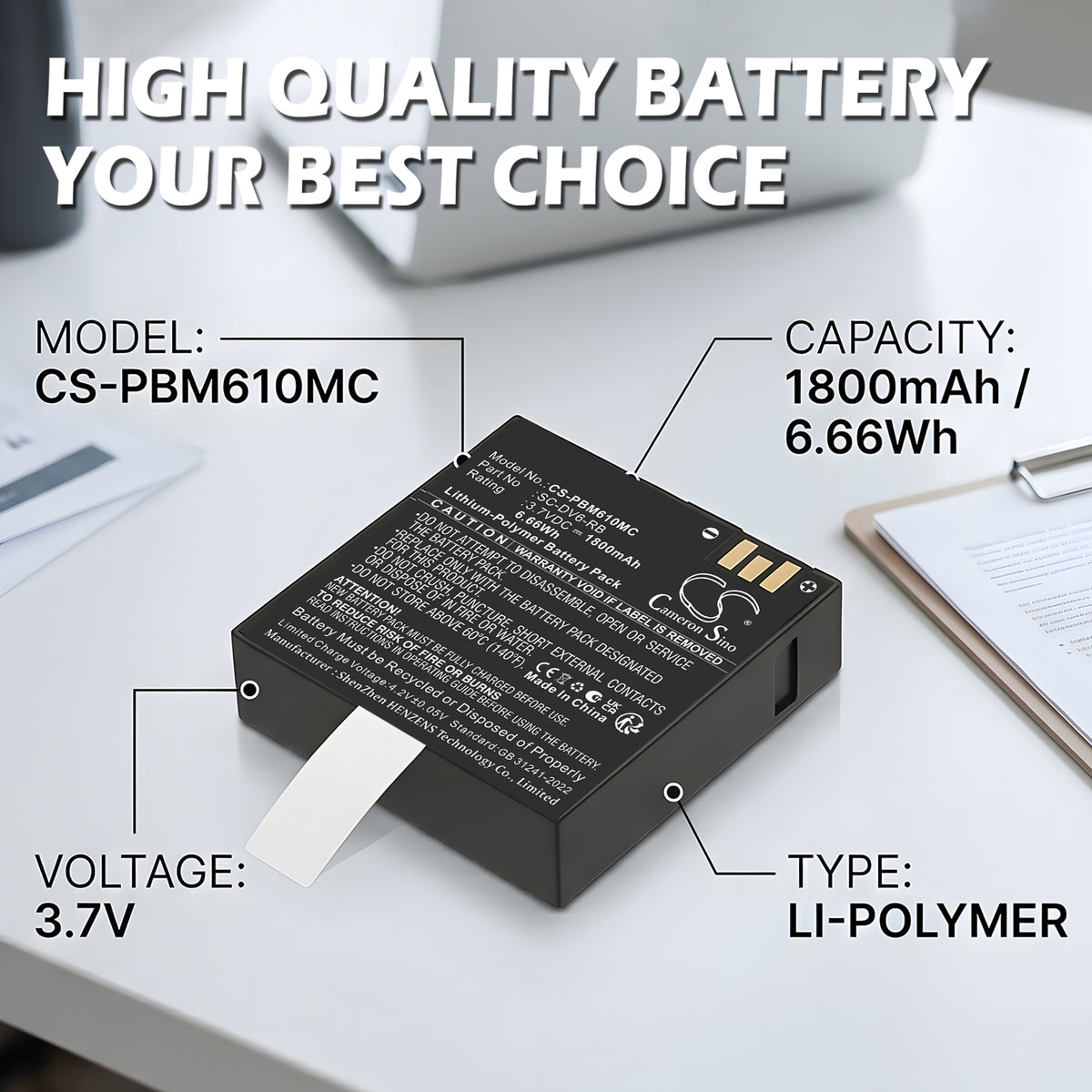 Replacement Battery for PatrolEyes HD DV6-RB – Body Camera – 1800mAh / 3.7V