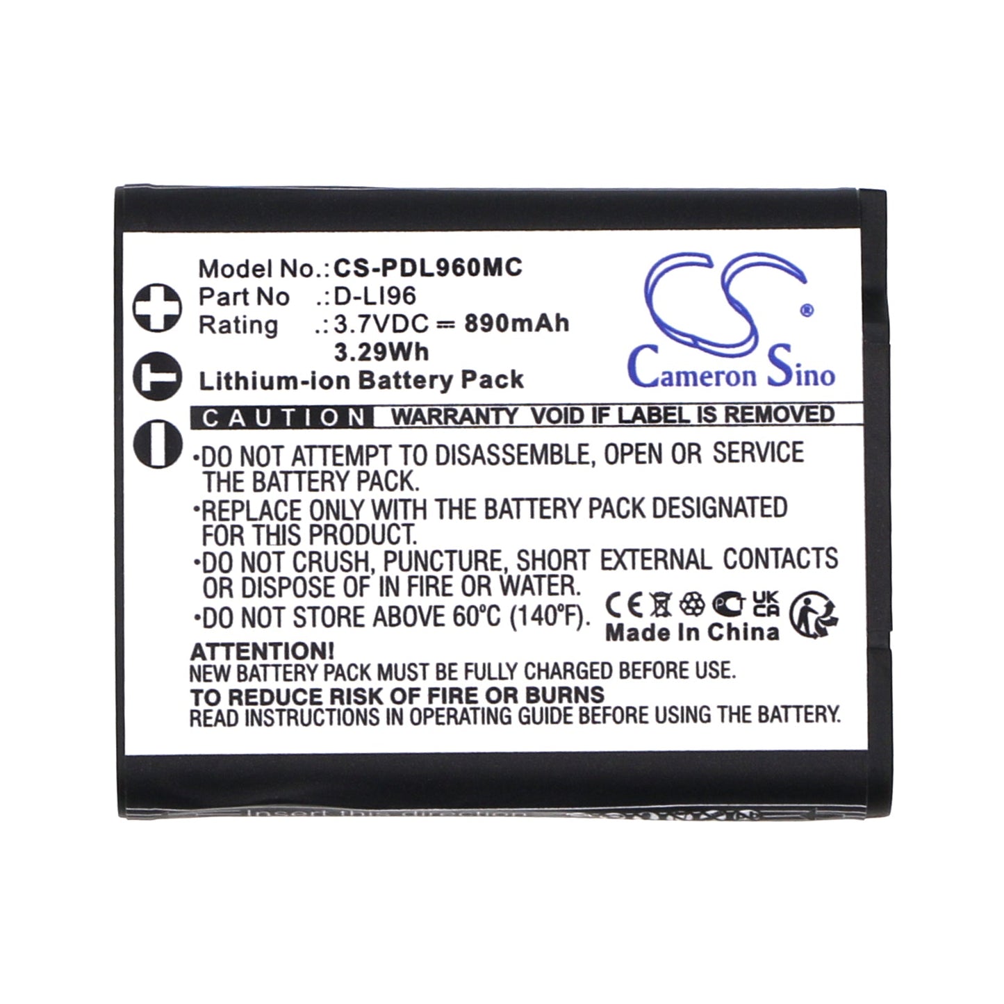 Replacement Battery for Pentax  WG-1000 – Camera – 890mAh / 3.29Wh / 3.7V