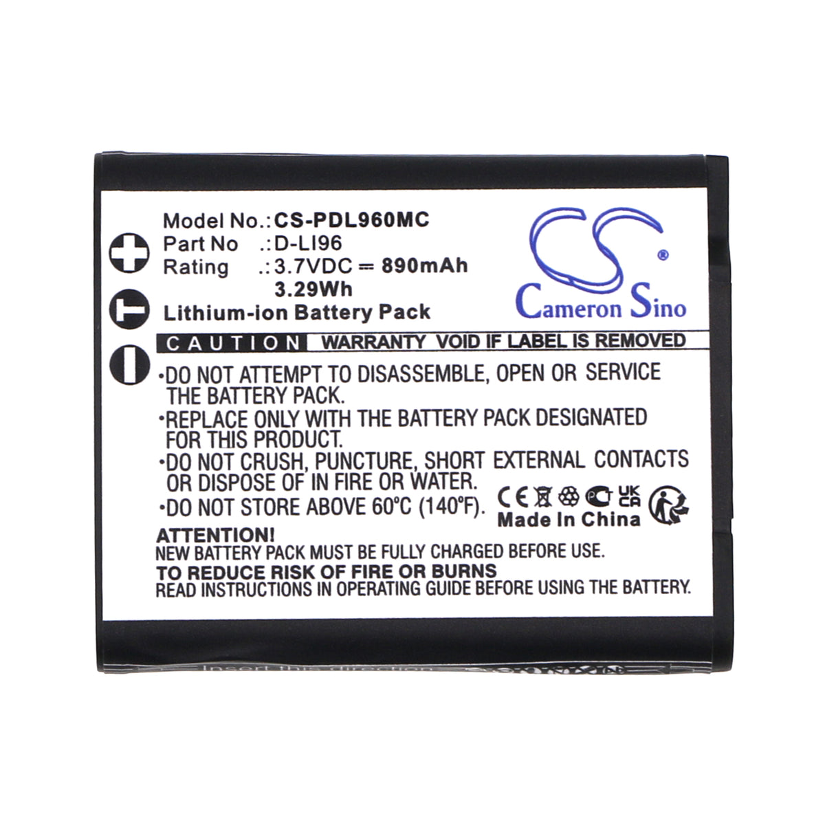 Replacement Battery for Pentax WG-1000 – Camera – 890mAh / 3.7V