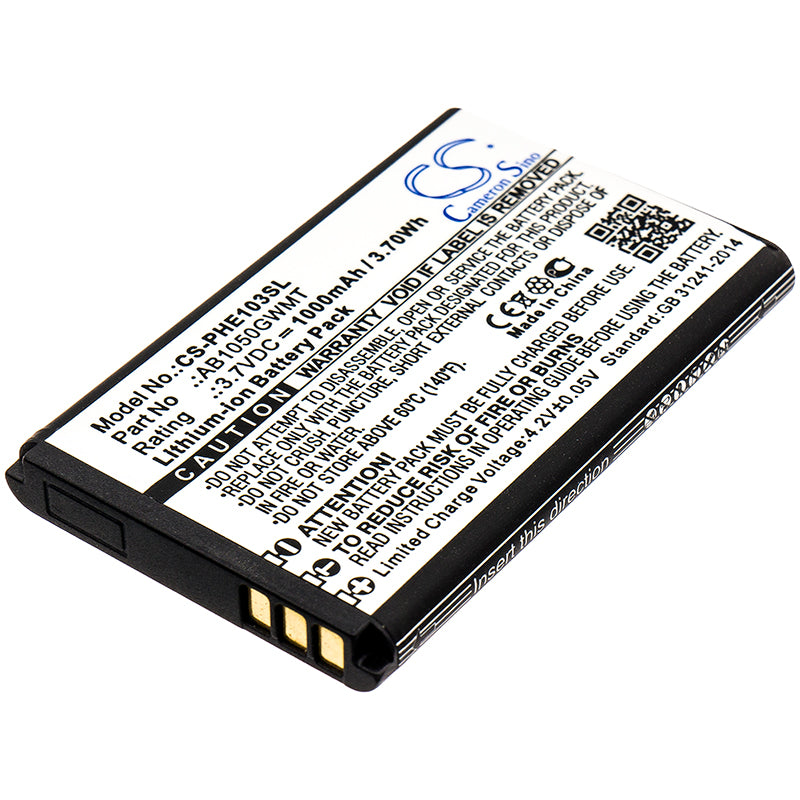 Replacement Battery for Philips E103 – Mobile, SmartPhone – 1000mAh / 3.7V - image 1