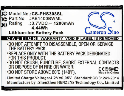Replacement Battery for Philips  CTS308 – Mobile, SmartPhone – 1200mAh / 4.44Wh / 3.7V