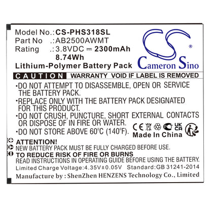Replacement Battery for Philips Xenium S318 – Mobile, SmartPhone – 2300mAh / 3.8V