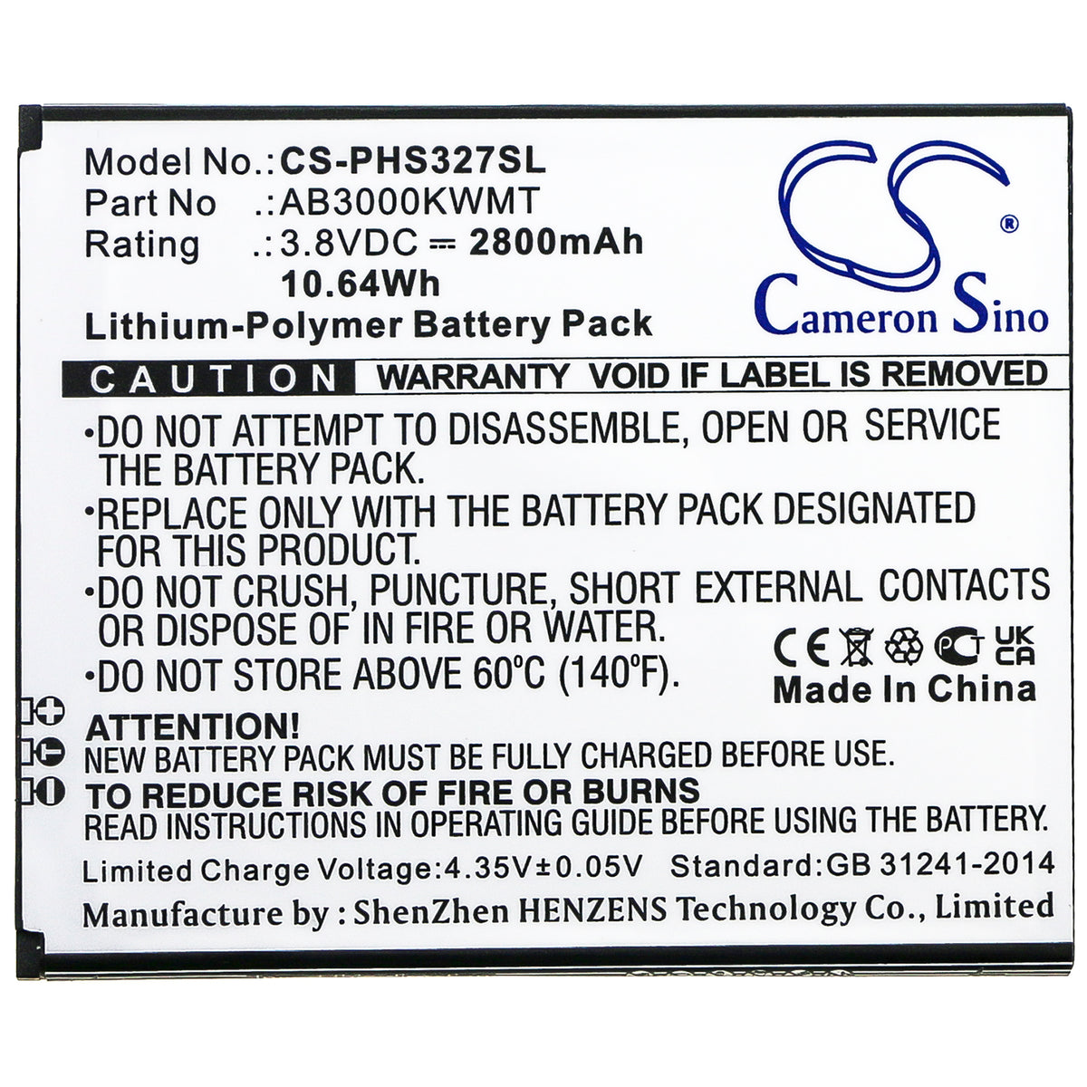 Replacement Battery for Philips Xenium S327 – Mobile, SmartPhone – 2800mAh / 3.8V