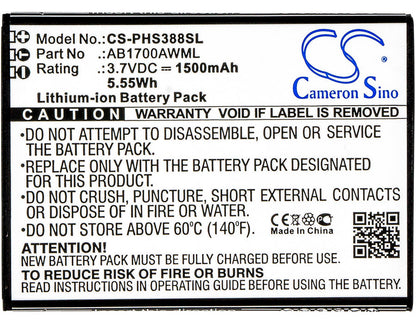Replacement Battery for Philips  CTS388 – Mobile, SmartPhone – 1500mAh / 5.55Wh / 3.7V