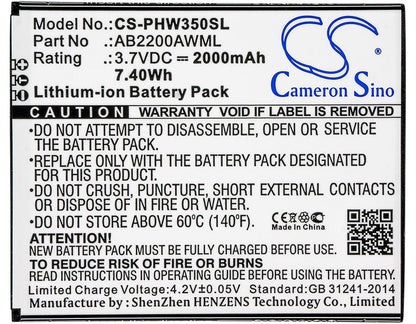 Replacement Battery for Philips  W3500 – Mobile, SmartPhone – 2000mAh / 7.40Wh / 3.7V