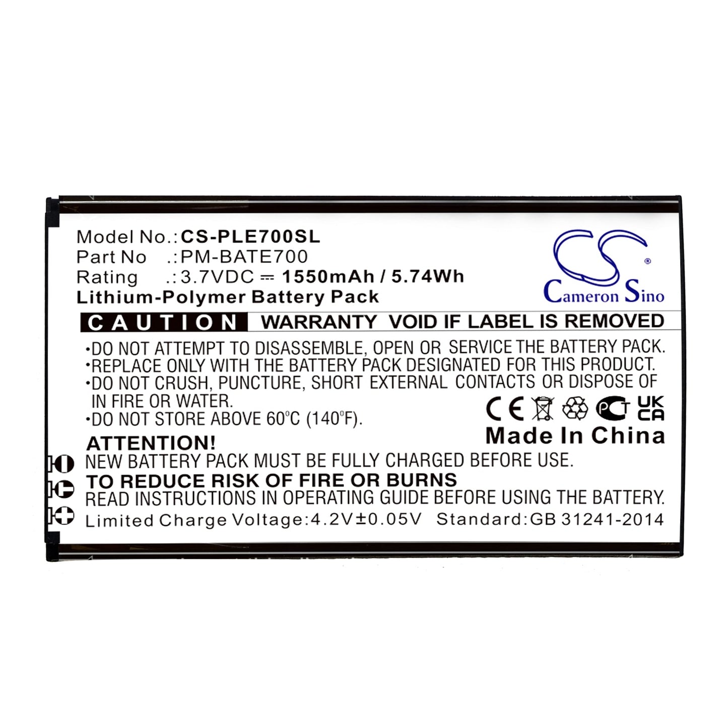 Replacement Battery for Plum  E700 – Mobile, SmartPhone – 1550mAh / 5.74Wh / 3.7V