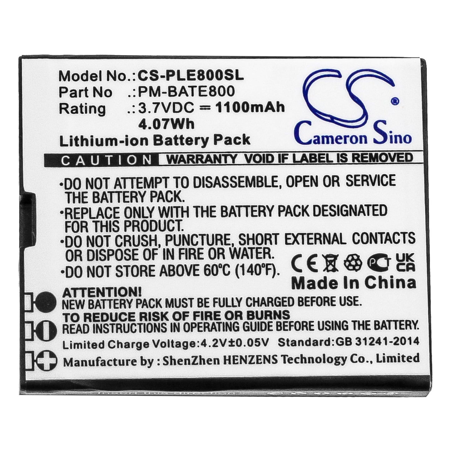 Replacement Battery for Plum  E800 – Mobile, SmartPhone – 1100mAh / 4.07Wh / 3.7V