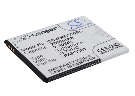 Replacement Battery for Prestigio  MultiPhone 5501 Duo – Mobile, SmartPhone – 2000mAh / 7.40Wh / 3.7V