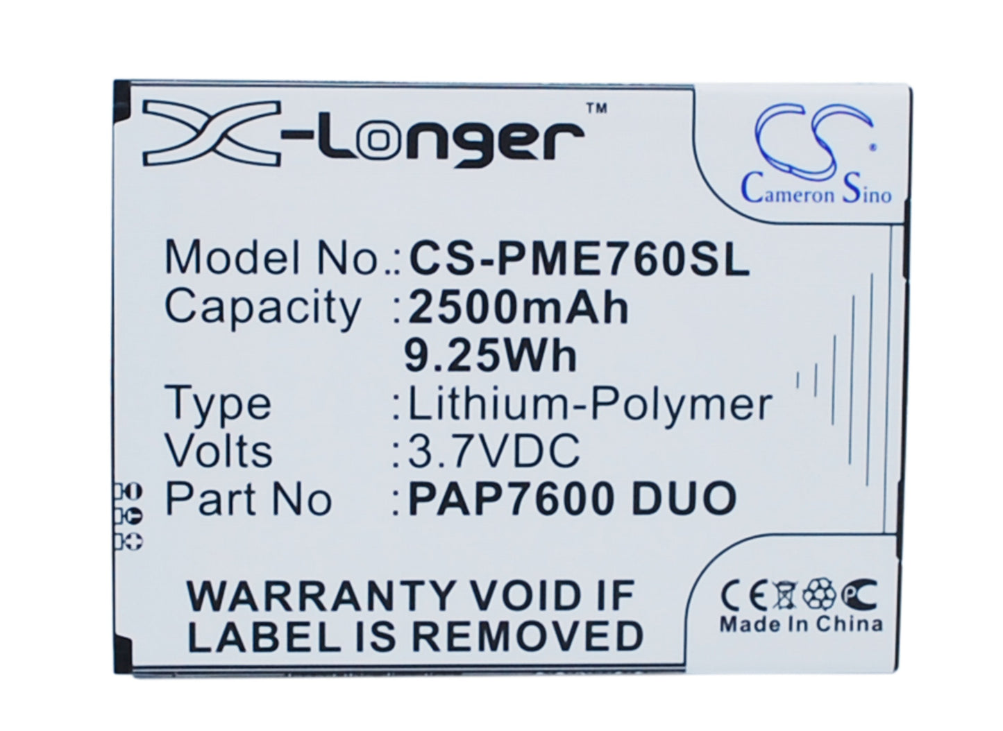 Replacement Battery for Prestigio MultiPhone 7600 Duo – Mobile, SmartPhone – 2500mAh / 3.7V - image 1