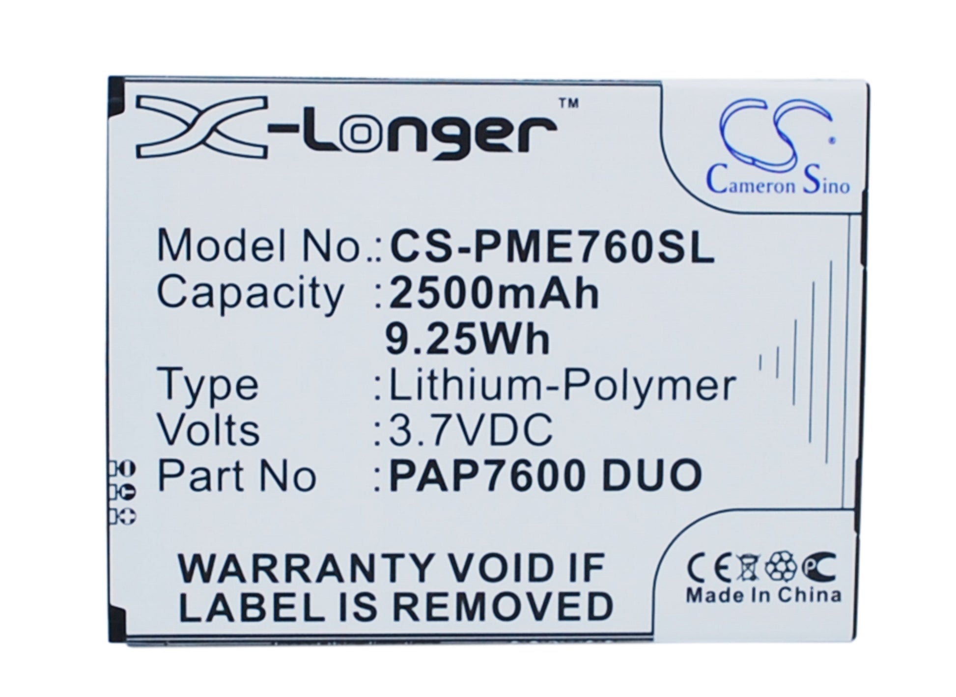 Replacement Battery for Prestigio MultiPhone 7600 Duo – Mobile, SmartPhone – 2500mAh / 3.7V - image 1