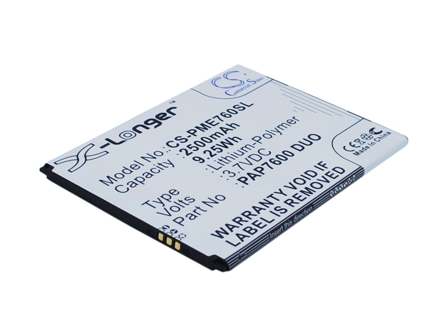 Replacement Battery for Prestigio  MultiPhone 7600 Duo – Mobile, SmartPhone – 2500mAh / 9.25Wh / 3.7V