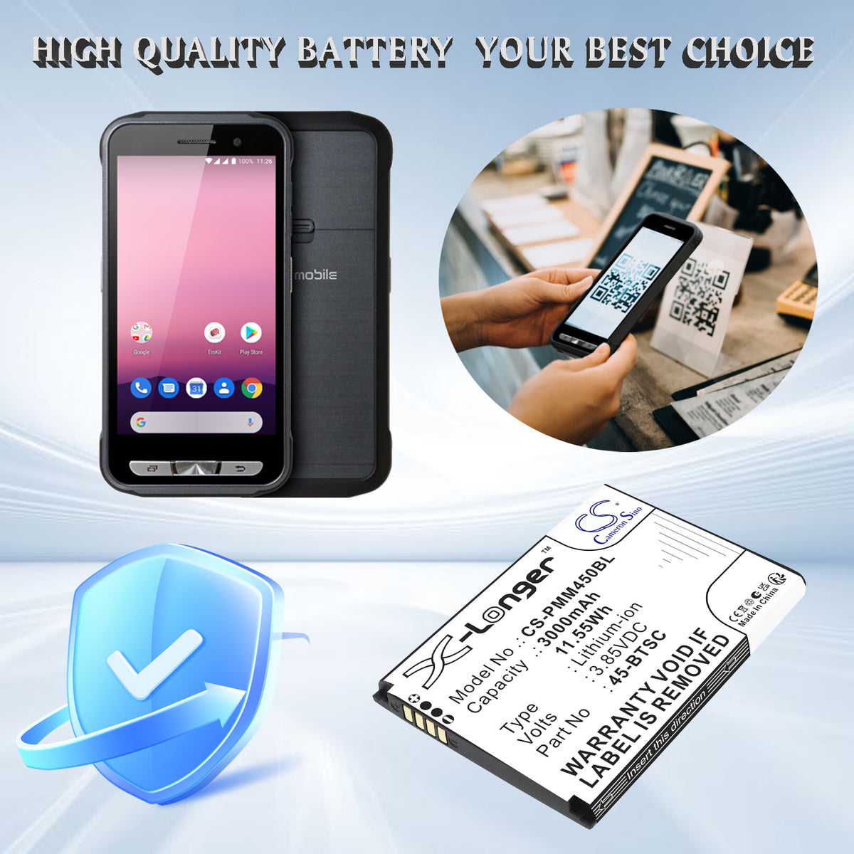Replacement Battery for Point Mobile PM45 – Barcode Scanner – 3000mAh / 3.85V