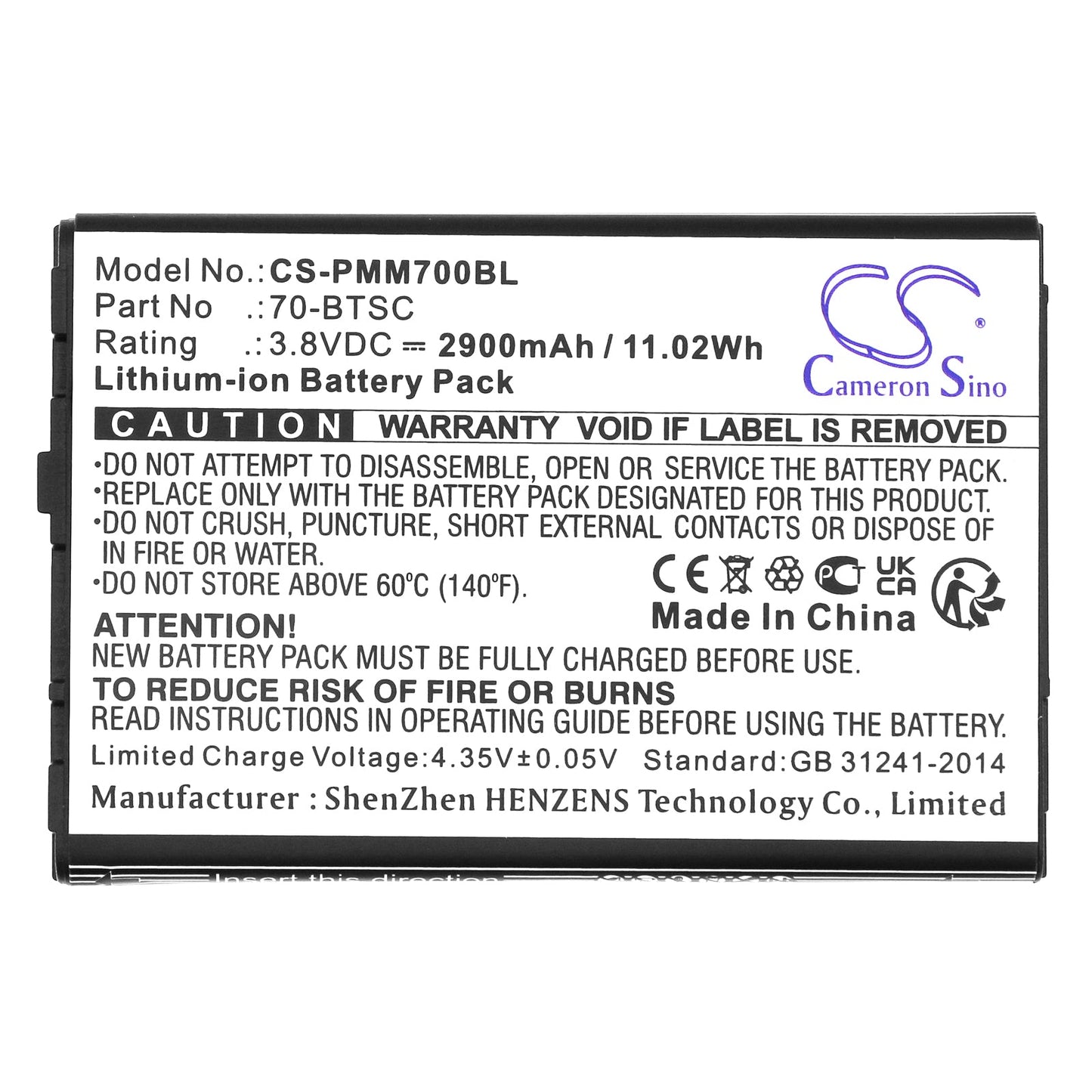 Replacement Battery for Point Mobile  PM70 – Barcode Scanner – 2900mAh / 11.02Wh / 3.8V