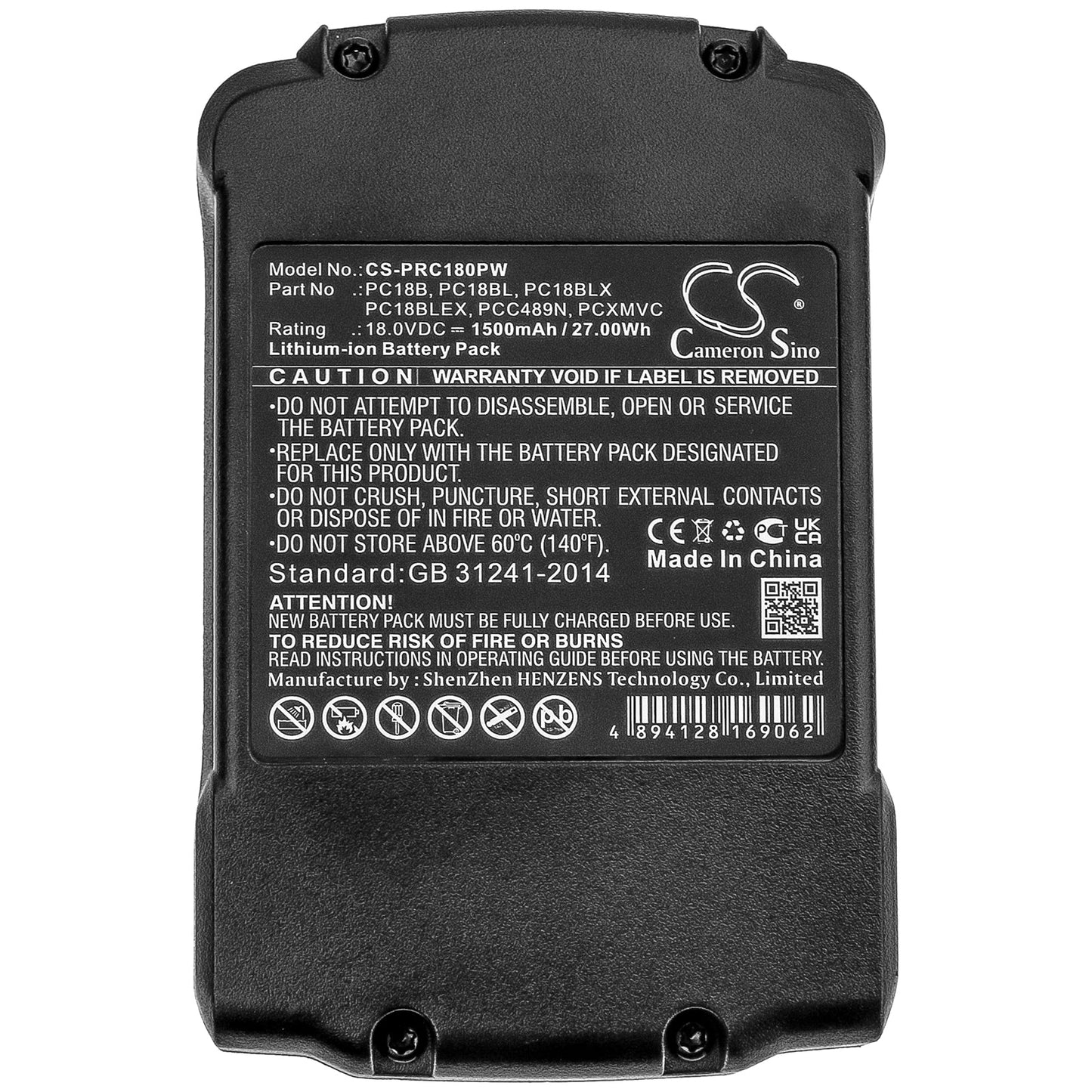 Replacement Battery for Porter Cable  PC1800D – Power Tools – 1500mAh / 27.00Wh / 18.0V