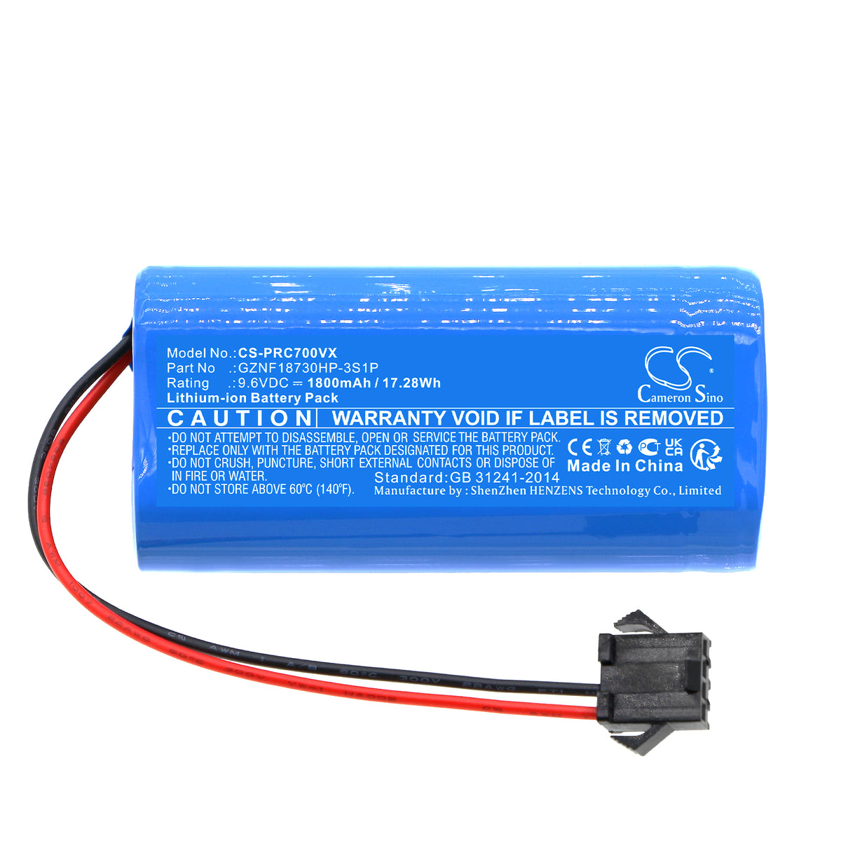 Replacement Battery for Pure Clean PUCRCX70 – Vacuum – 1800mAh / 9.6V