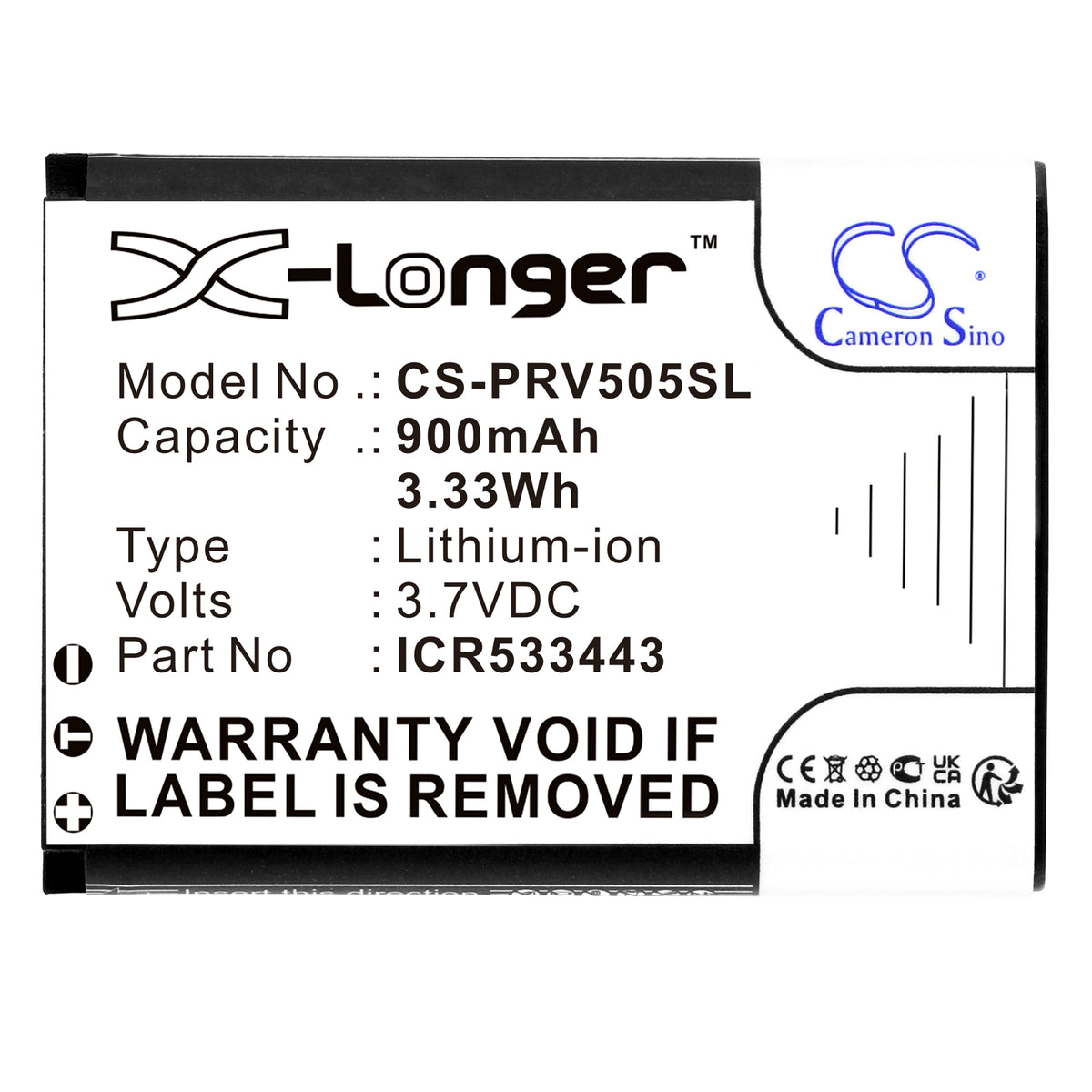 Replacement Battery for Prestigio RoadRunner 505 – Dashcam – 900mAh / 3.7V
