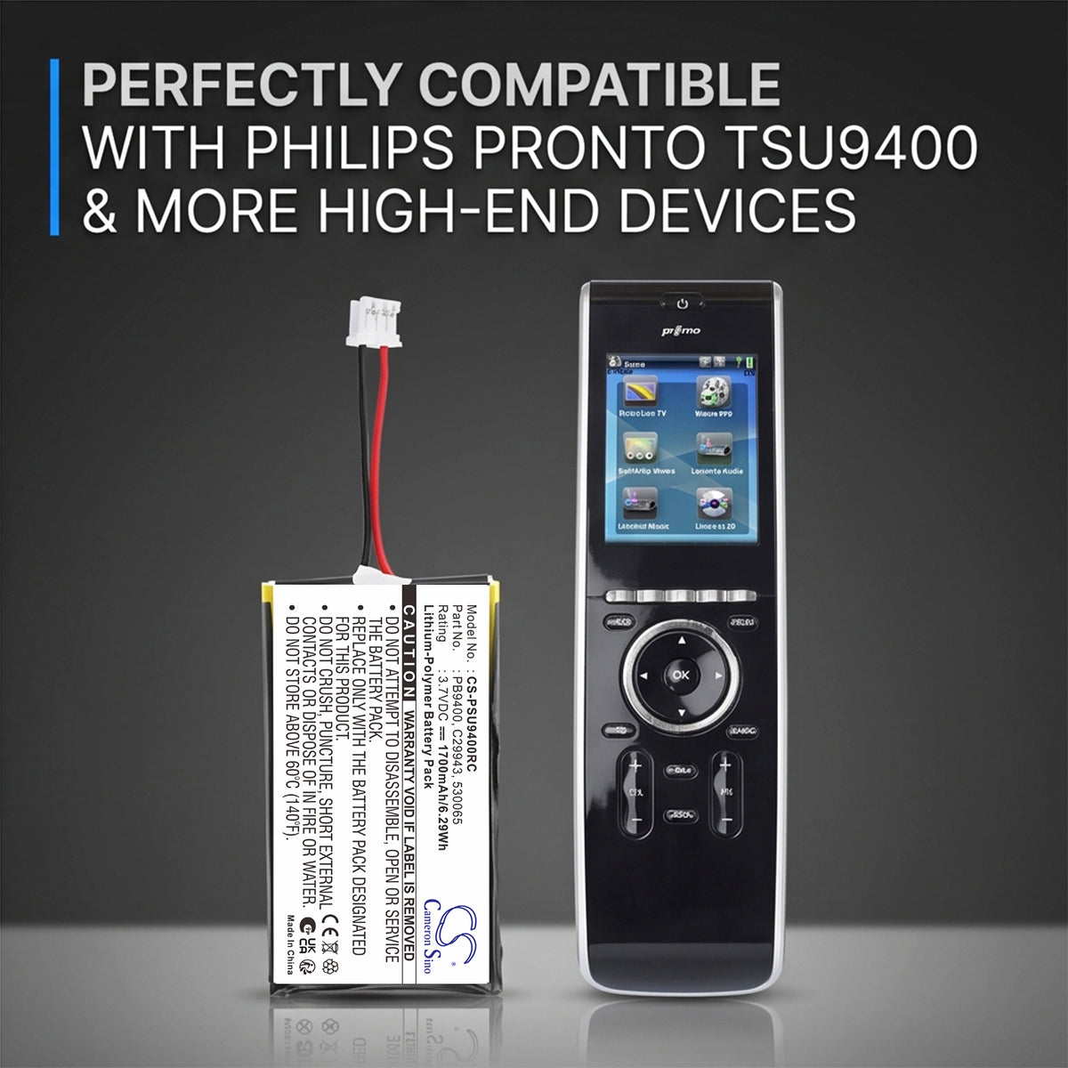 Replacement Battery for Philips Pronto TSU-9400 – Remote Control – 1700mAh / 3.7V