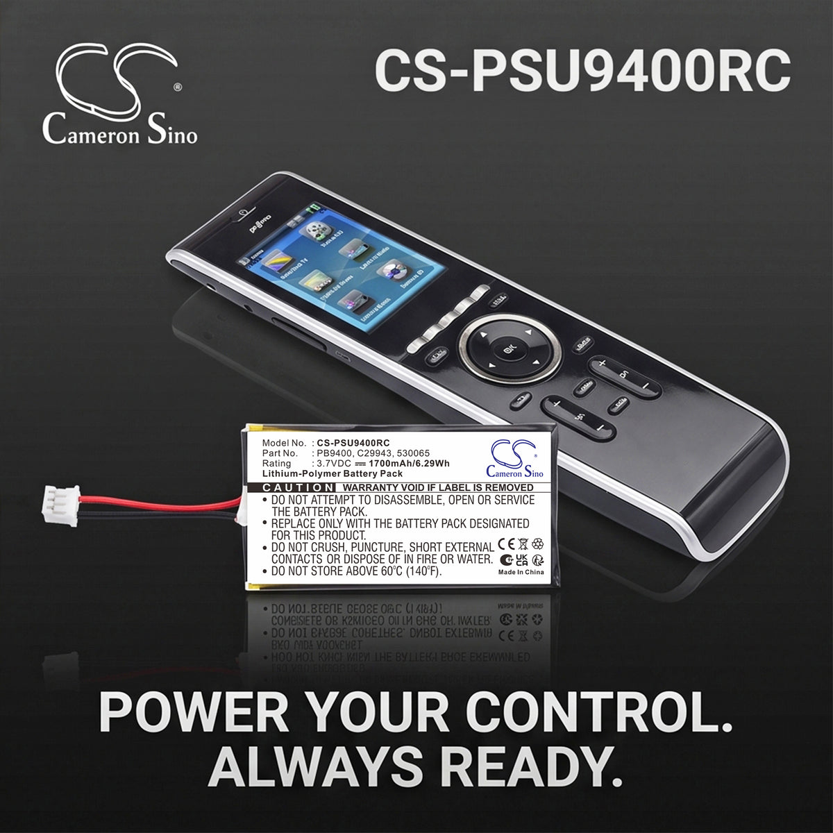 Replacement Battery for Philips Pronto TSU-9400 – Remote Control – 1700mAh / 3.7V