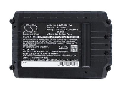 Replacement Battery for Porter Cable  PCC600 – Power Tools – 2000mAh / 36.00Wh / 18.0V
