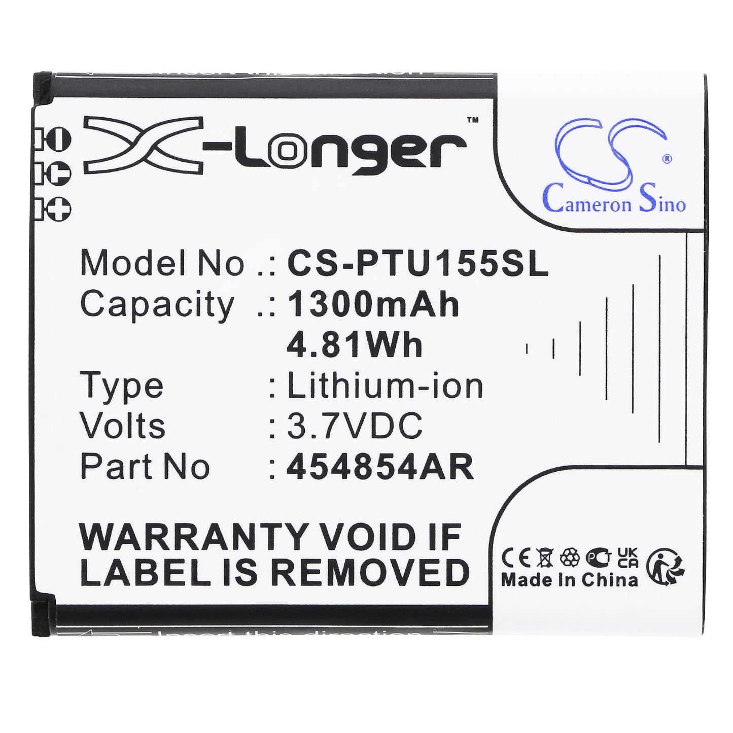 Replacement Battery for Panasonic  KX-TU150 – Mobile, SmartPhone – 1300mAh / 4.81Wh / 3.7V