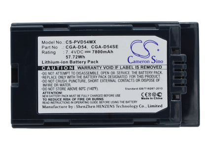 Replacement Battery for Panasonic AG-DVC62 – Camera – 7800mAh / 7.4V