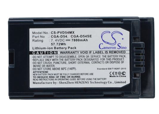 Replacement Battery for Panasonic AG-DVC62 – Camera – 7800mAh / 7.4V