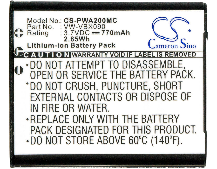 Replacement Battery for Panasonic  HX-WA03 – Camera – 770mAh / 2.85Wh / 3.7V