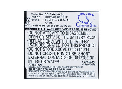 Replacement Battery for QMobile  A10 – Mobile, SmartPhone – 2000mAh / 7.40Wh / 3.7V
