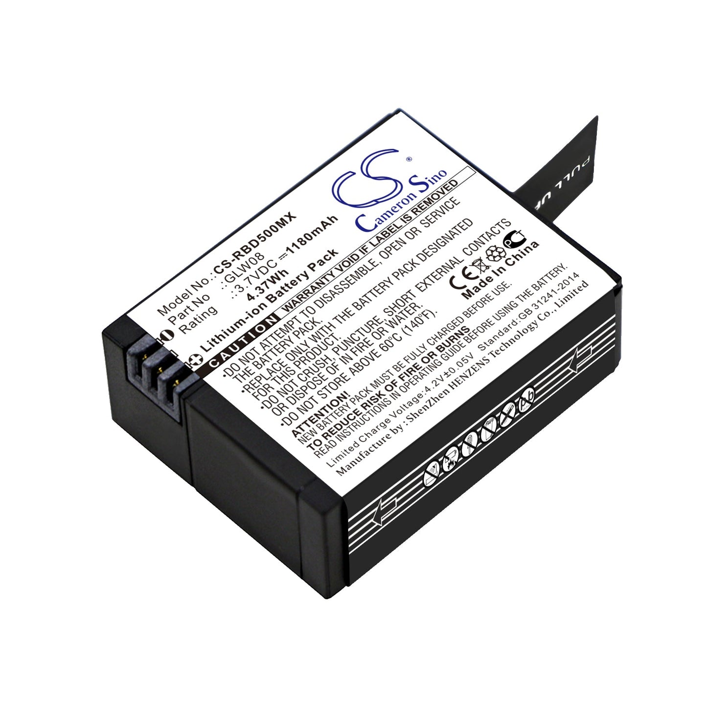 Replacement Battery for Rollei  Actioncam 500 – Camera – 1180mAh / 4.37Wh / 3.7V