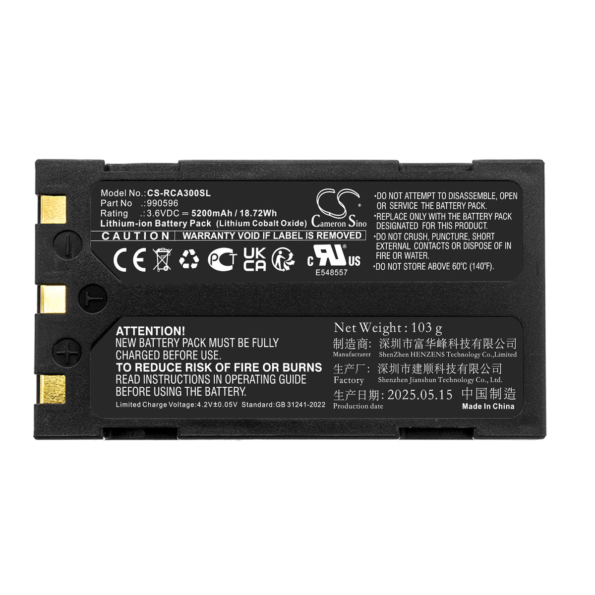 Replacement Battery for Trotech | Ridgid SeeSnake micro CA-300 – Thermal Camera – 5200mAh / 3.6V