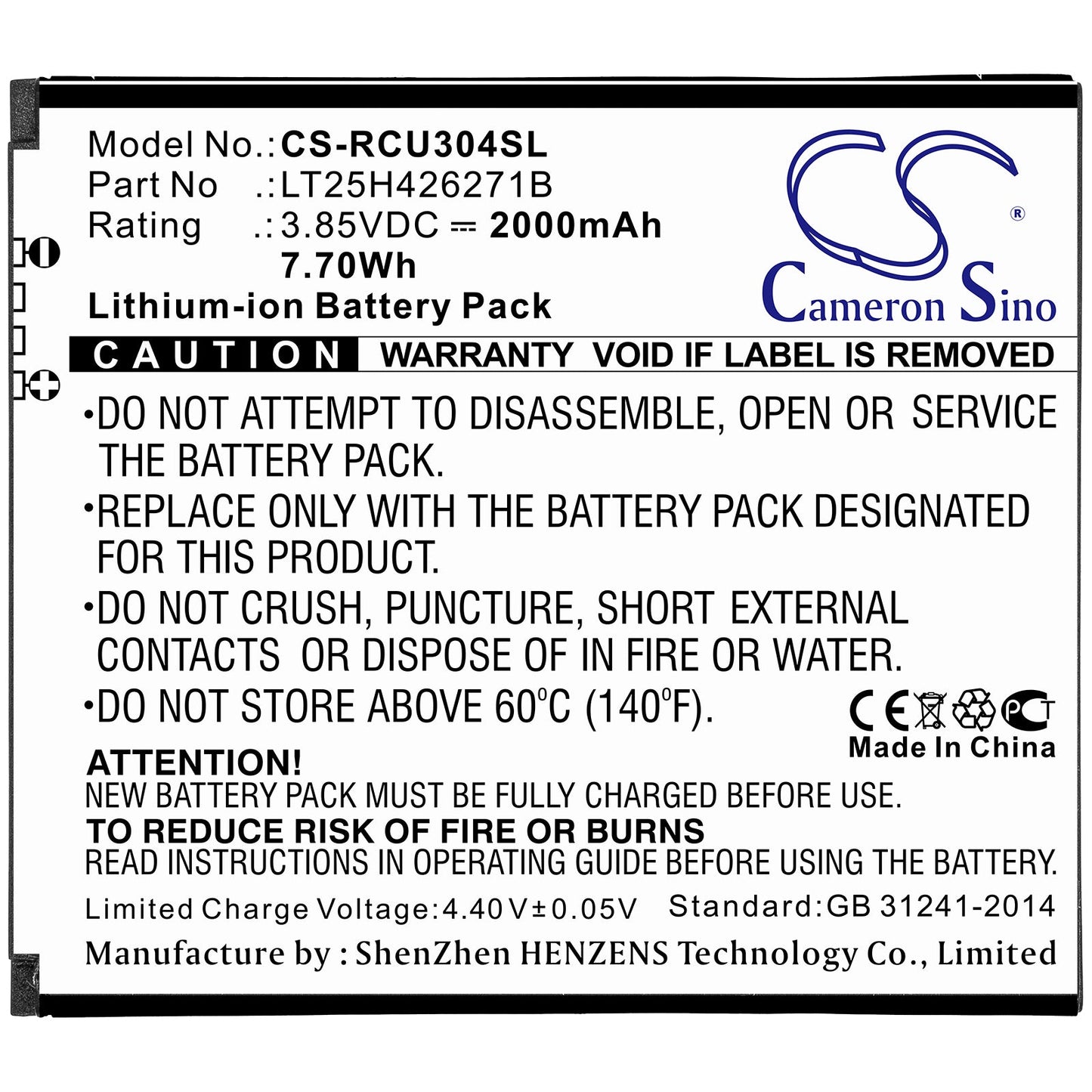 Replacement Battery for BLU  B100DL – Mobile, SmartPhone – 2000mAh / 7.7Wh / 3.85V