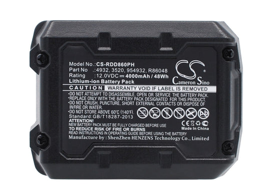 Replacement Battery for Ridgid  AC82049 – Power Tools – 4000mAh / 48.00Wh / 12.0V