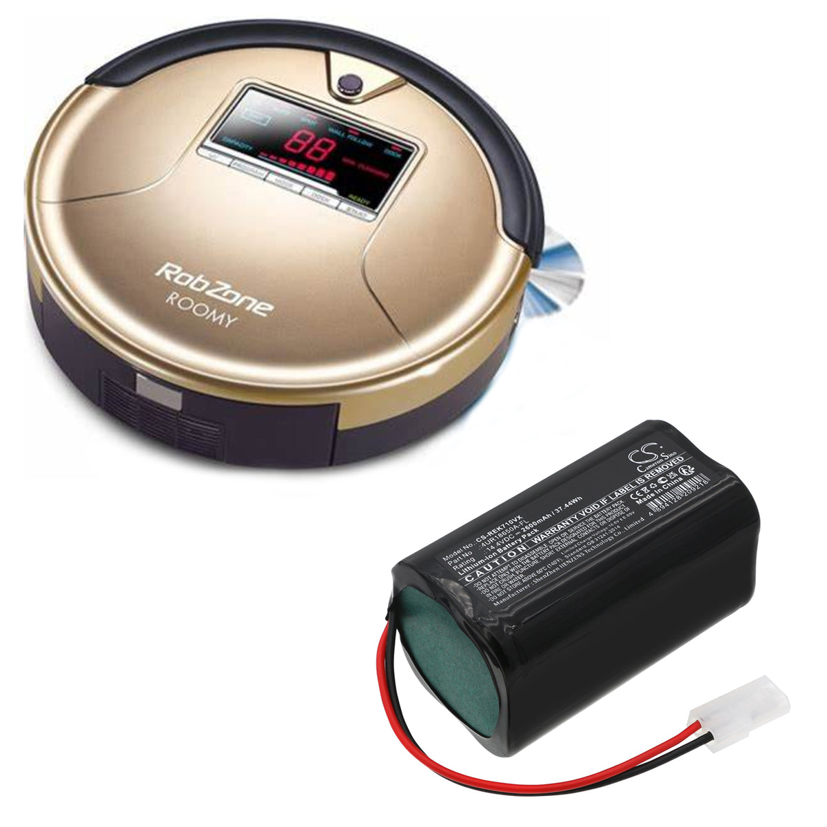 Replacement Battery for RobZone | Elektronika | Greenworks Roomy Gold – Vacuum – 2600mAh / 14.4V