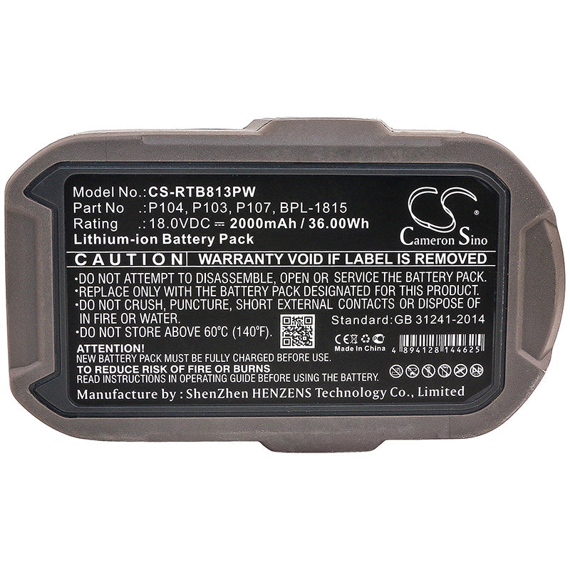 Replacement Battery for Ryobi  BID-1801M – Power Tools – 2000mAh / 36.0Wh / 18.0V