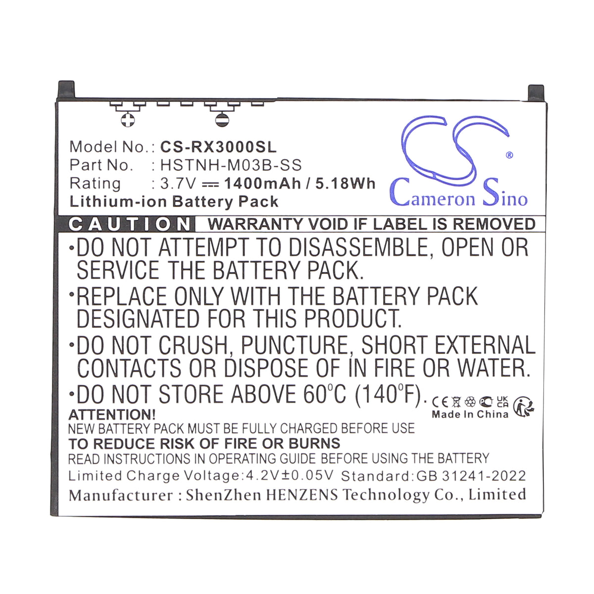 Replacement Battery for HP iPAQ hx2000 – PDA, Pocket PC – 1400mAh / 3.7V
