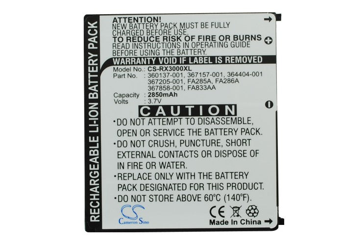 Replacement Battery for HP iPAQ rx3000 – PDA, Pocket PC – 2850mAh / 3.7V