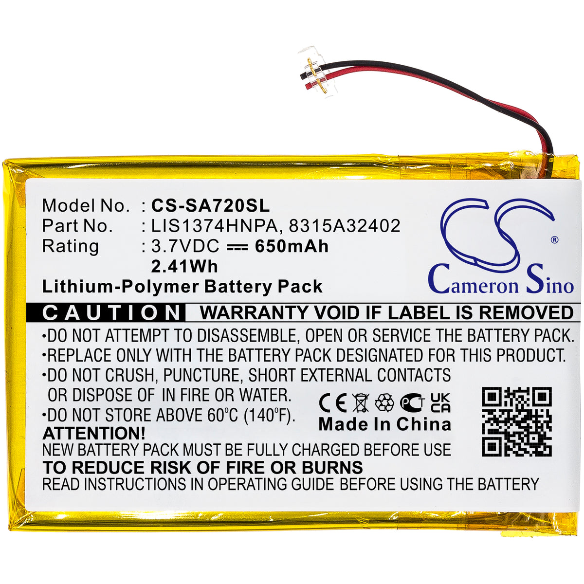 Replacement Battery for Sony NWZ-A720 – Media Player – 650mAh / 3.7V