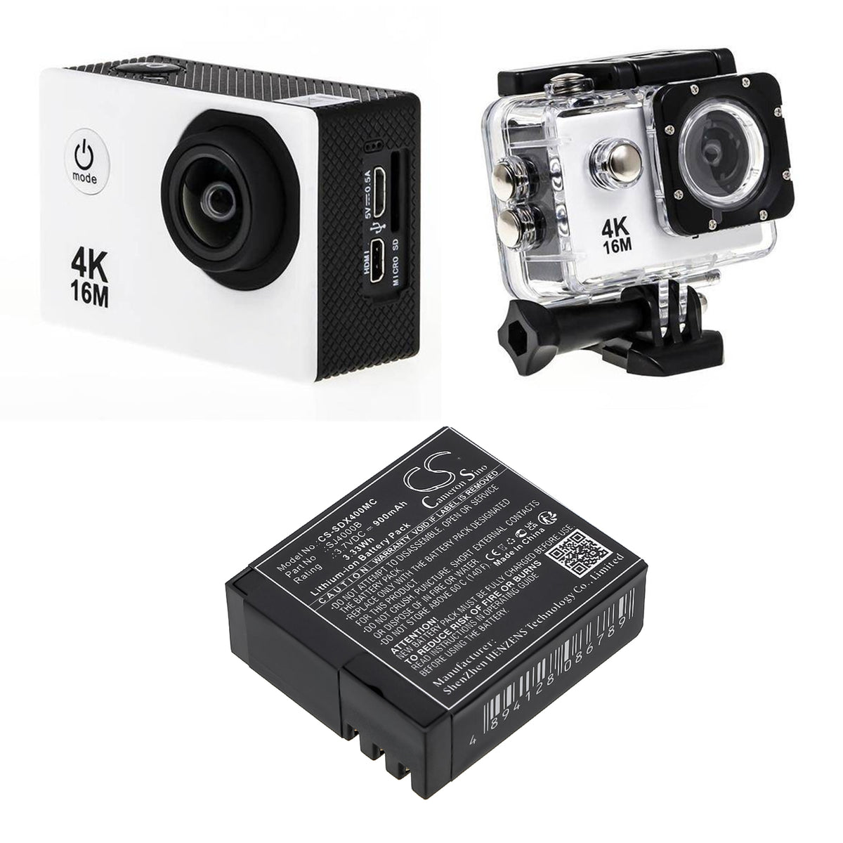 Replacement Battery for Cybernetik | Evolveo | SJCAM | FOREVER | EKO | SkyCam | Midland | MyPhone | Qumox | Eken UHD 4K – Camera – 900mAh / 3.7V