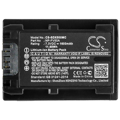 Replacement Battery for Sony FDR-AX40 – Camera – 1600mAh / 7.3V