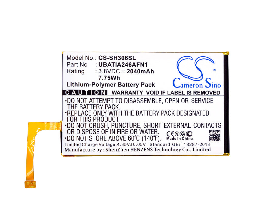 Replacement Battery for Sharp  306SH – Mobile, SmartPhone – 2040mAh / 7.75Wh / 3.8V