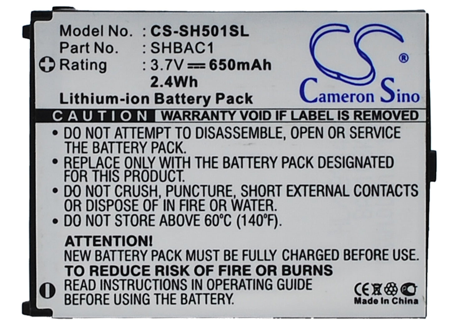 Replacement Battery for Sharp V501SH – Mobile, SmartPhone – 650mAh / 3.7V - image 5