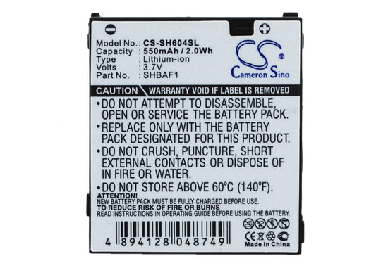 Replacement Battery for Sharp V604SH – Mobile, SmartPhone – 550mAh / 3.7V - image 1