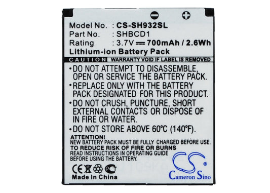 Replacement Battery for Sharp 932SH – Mobile, SmartPhone – 700mAh / 3.7V - image 1
