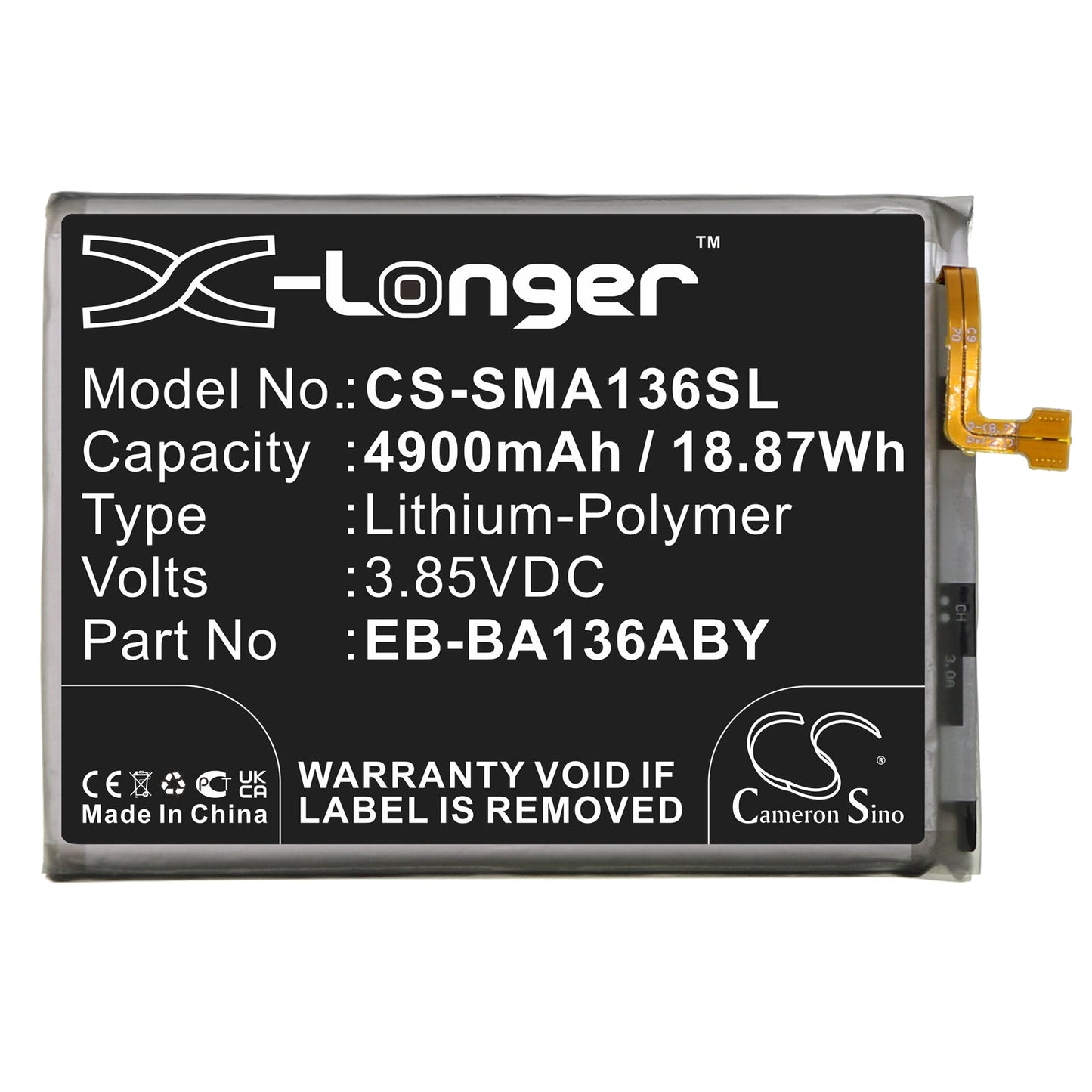 Replacement Battery for Samsung  Galaxy A13 5G – Mobile, SmartPhone – 4900mAh / 18.87Wh / 3.85V