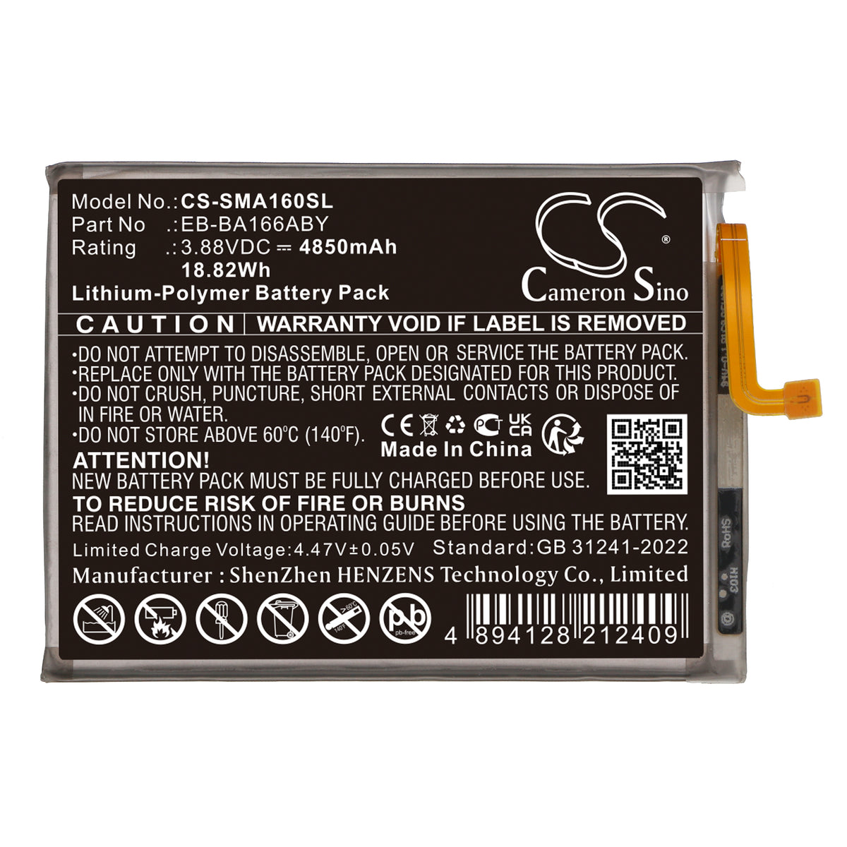 Replacement Battery for Samsung Galaxy A16 5G – Mobile, SmartPhone – 4850mAh / 3.88V