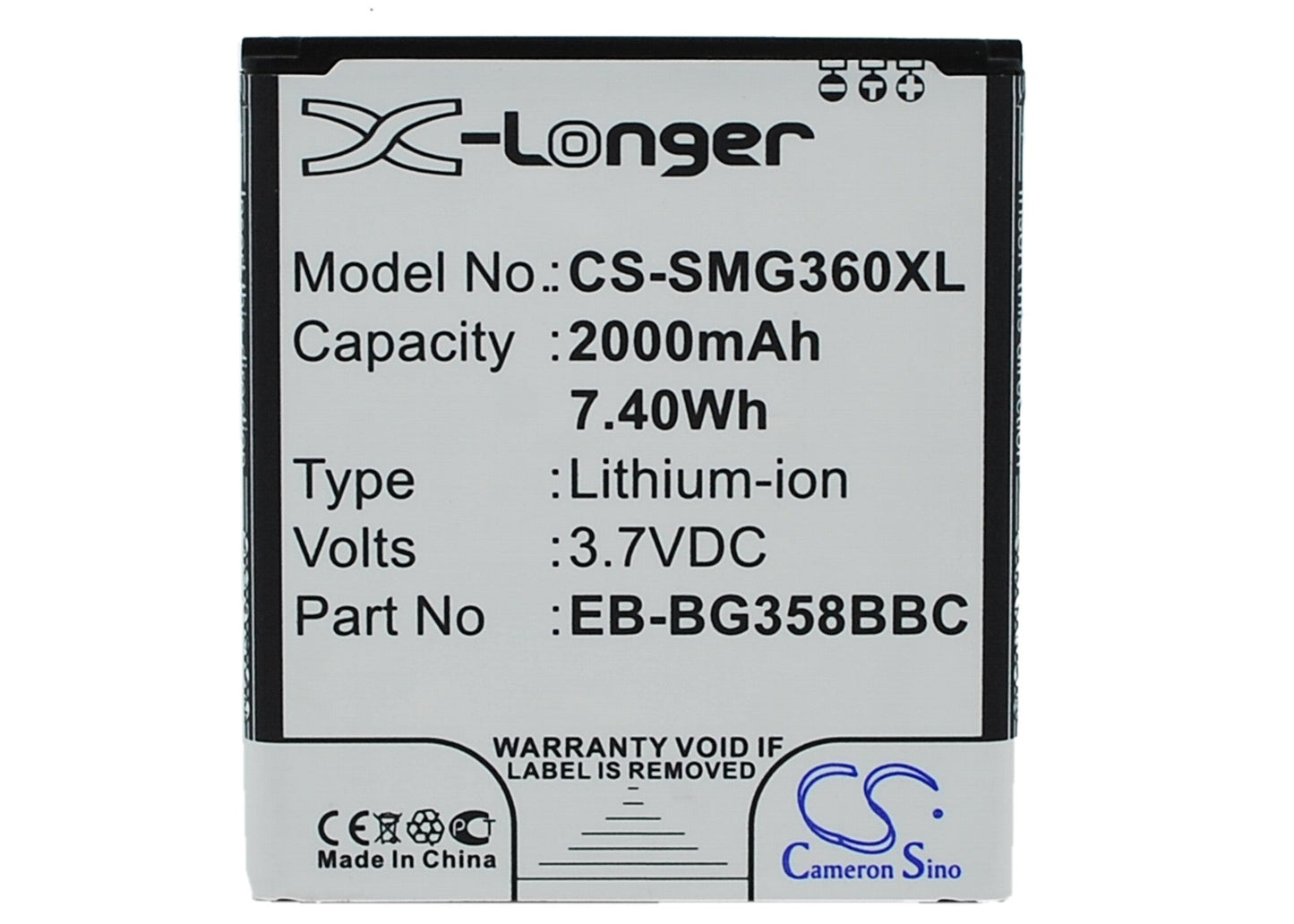 Replacement Battery for Samsung  Galaxy Core Lite 4G TD-LTE – Mobile, SmartPhone – 2000mAh / 7.40Wh / 3.7V
