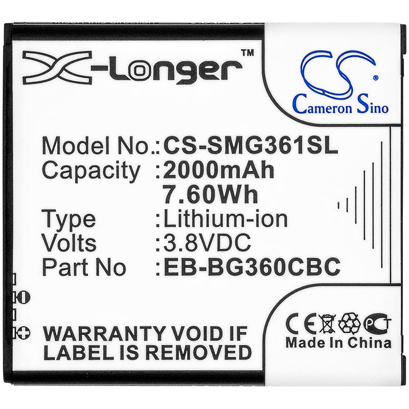 Replacement Battery for Samsung  Galaxy Core Prime – Mobile, SmartPhone – 2000mAh / 7.60Wh / 3.8V