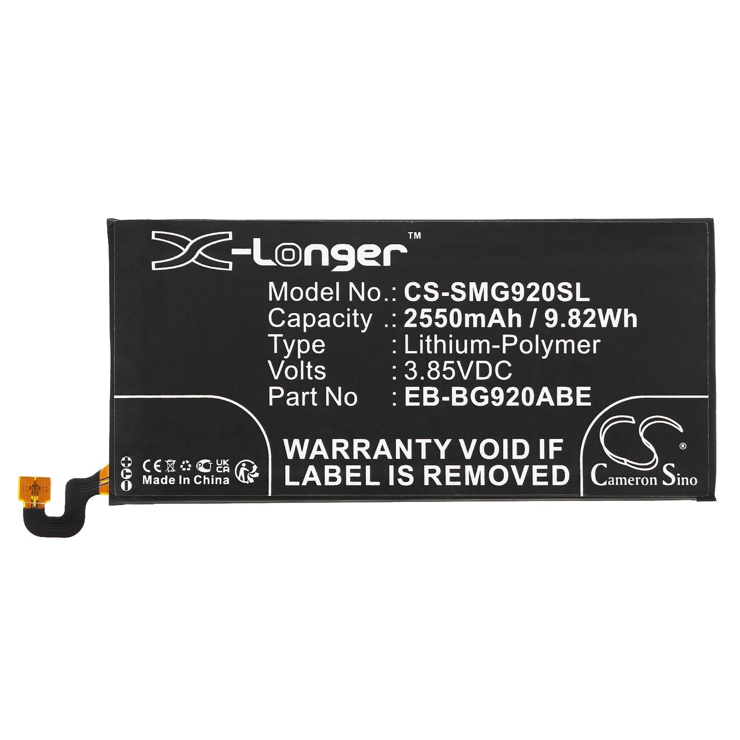 Replacement Battery for Samsung  Galaxy S6 – Mobile, SmartPhone – 2550mAh / 9.82Wh / 3.85V