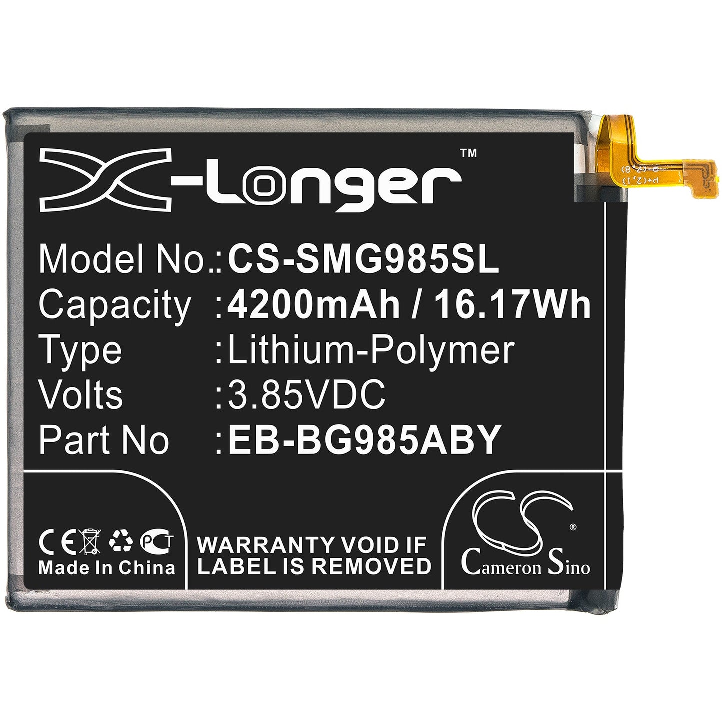 Replacement Battery for Samsung  Galaxy S20 Plus – Mobile, SmartPhone – 4200mAh / 16.17Wh / 3.85V