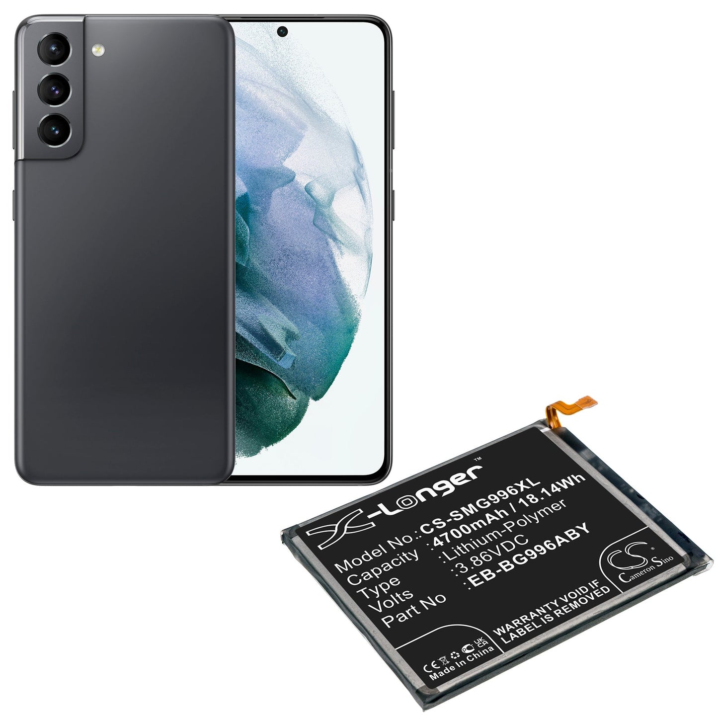 Replacement Battery for Samsung  Galaxy S21+ – Mobile, SmartPhone – 4700mAh / 18.14Wh / 3.86V
